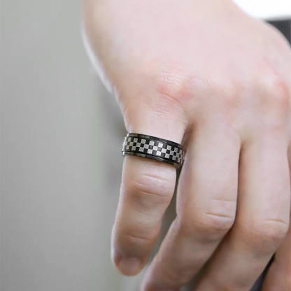 Black 316L Stainless Steel Checkered Spinner Ring