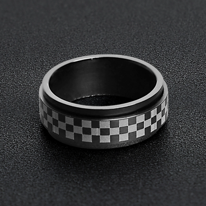 Black 316L Stainless Steel Checkered Spinner Ring