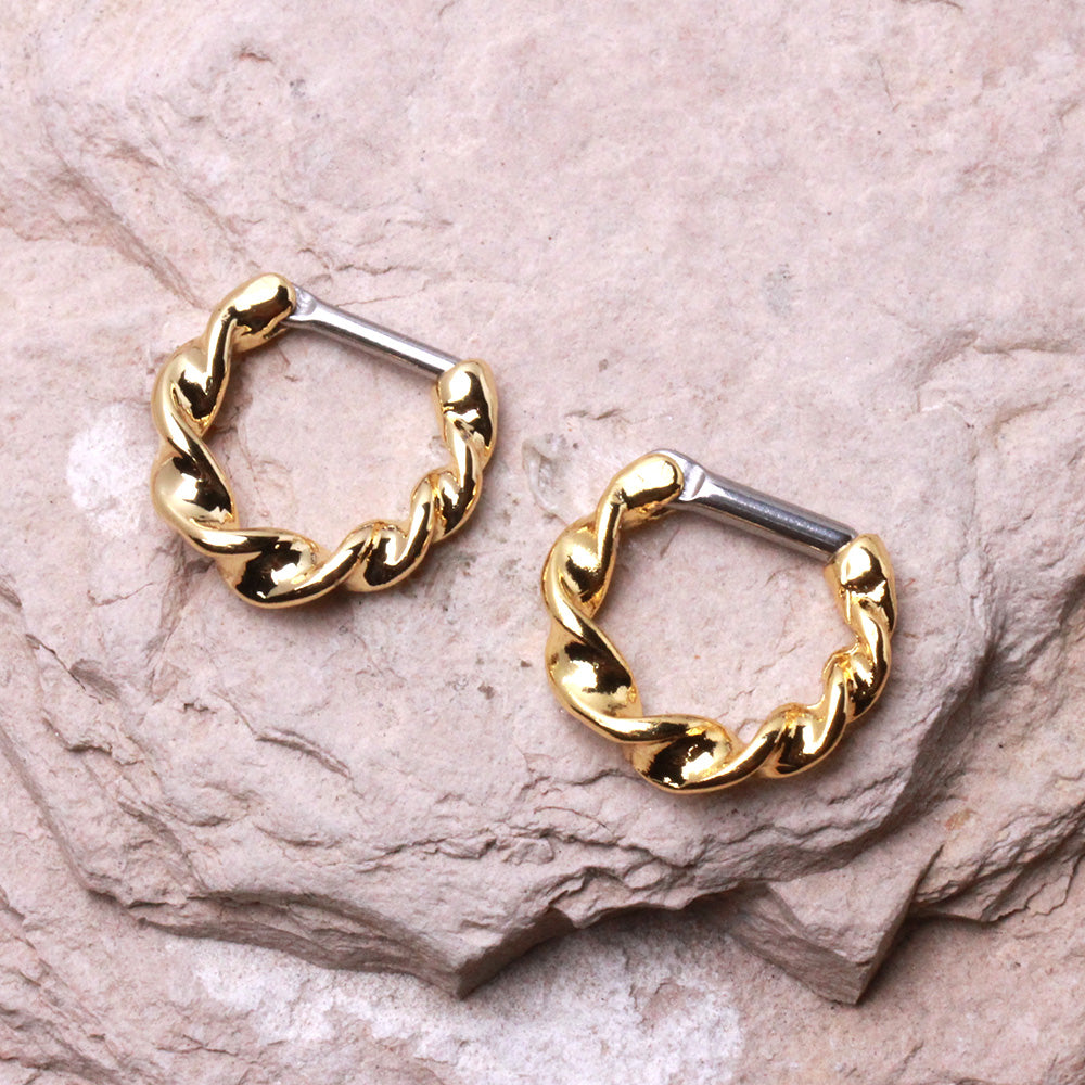 Twisted Septum Clicker Ring - Gold Plated 316L Stainless Steel