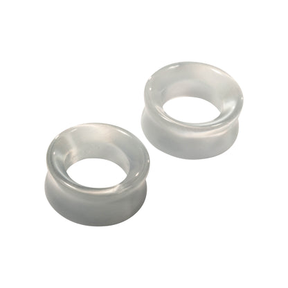 Natural Silver Cat's Eye Stone Double Flared Tunnels - Pair