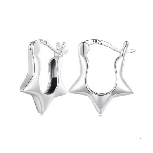 Star Huggie Hoop Earrings - Pair - 925 Sterling Silver