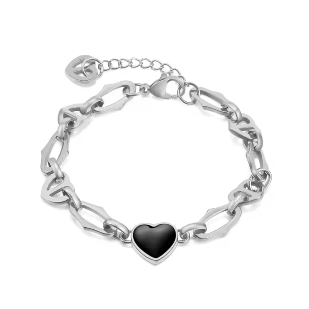 Black Heart Charm Bracelet - Stainless Steel