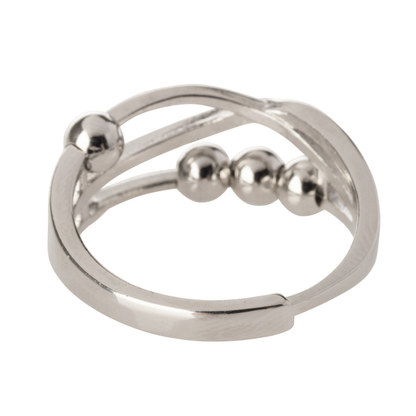 Beaded Criss Cross Design Adjustable Beaded Fidget Ring - 925 Sterling Silver