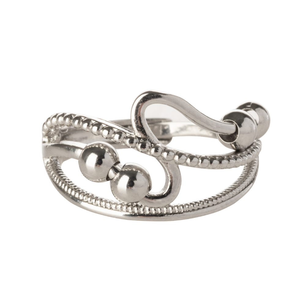 Beaded Wave Design Adjustable Beaded Fidget Ring - 925 Sterling Silver