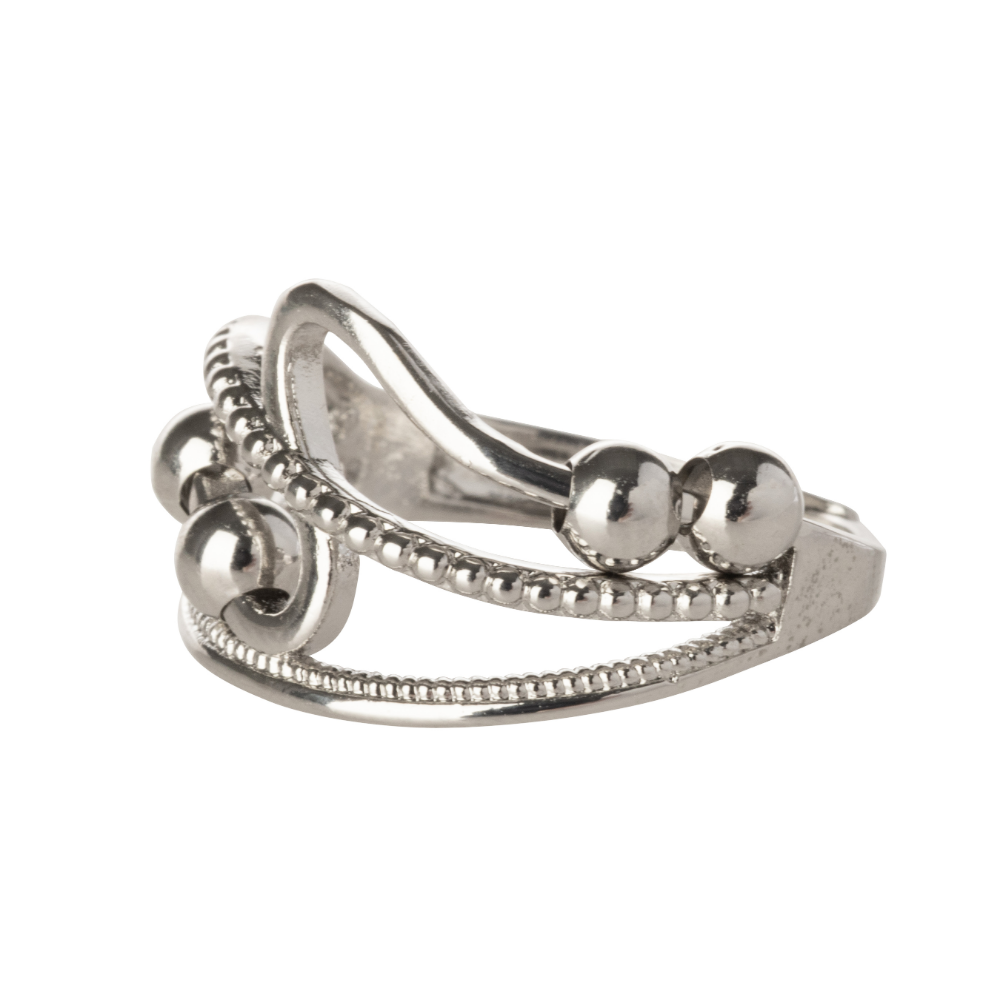 Beaded Wave Design Adjustable Beaded Fidget Ring - 925 Sterling Silver