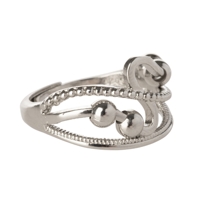 Beaded Wave Design Adjustable Beaded Fidget Ring - 925 Sterling Silver