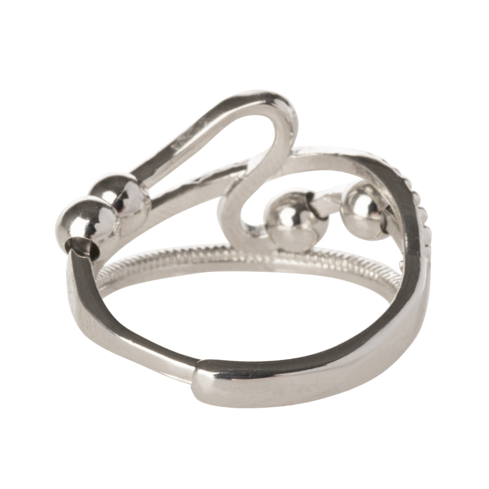 Beaded Wave Design Adjustable Beaded Fidget Ring - 925 Sterling Silver