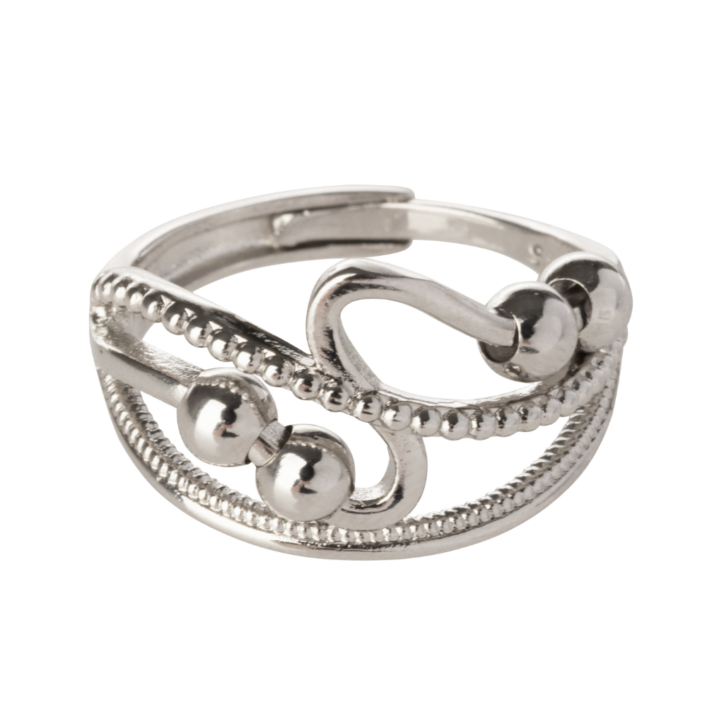 Beaded Wave Design Adjustable Beaded Fidget Ring - 925 Sterling Silver