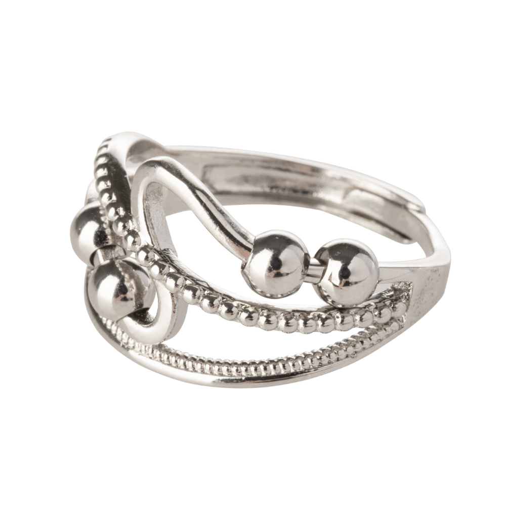 Beaded Wave Design Adjustable Beaded Fidget Ring - 925 Sterling Silver