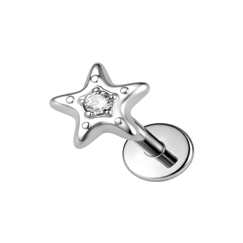 Internally Threaded CZ Star Flat Back Stud - ASTM F-136 Implant Grade Titanium