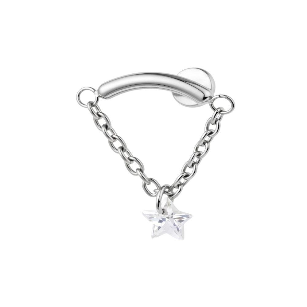 Internally Threaded CZ Star Chain Hidden Helix Flat Back Stud - ASTM F-136 Implant Grade Titanium