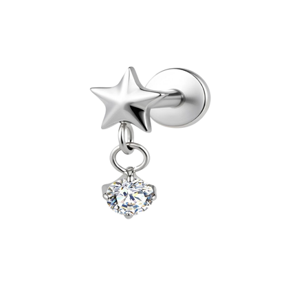 Threadless Push-in Star Gem Drop Flat Back Stud - ASTM F-136 Implant Grade Titanium