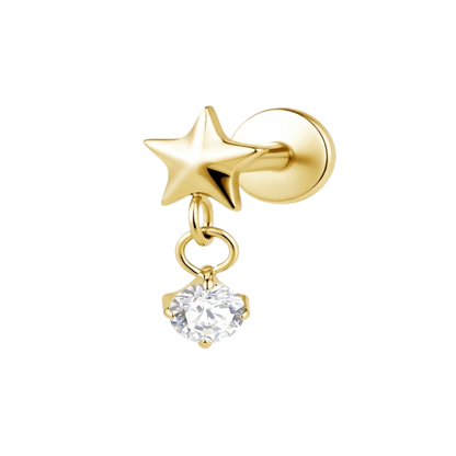 Threadless Push-in Star Gem Drop Flat Back Stud - ASTM F-136 Implant Grade Titanium