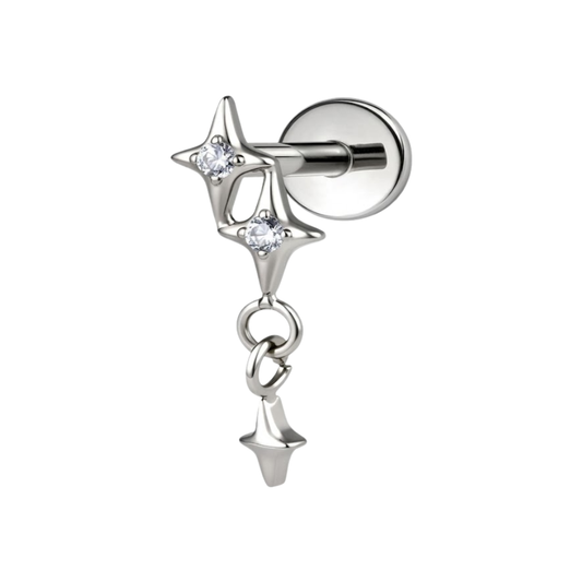 Internally Threaded Star Dangle Flat Back Stud - ASTM F-136 Implant Grade Titanium