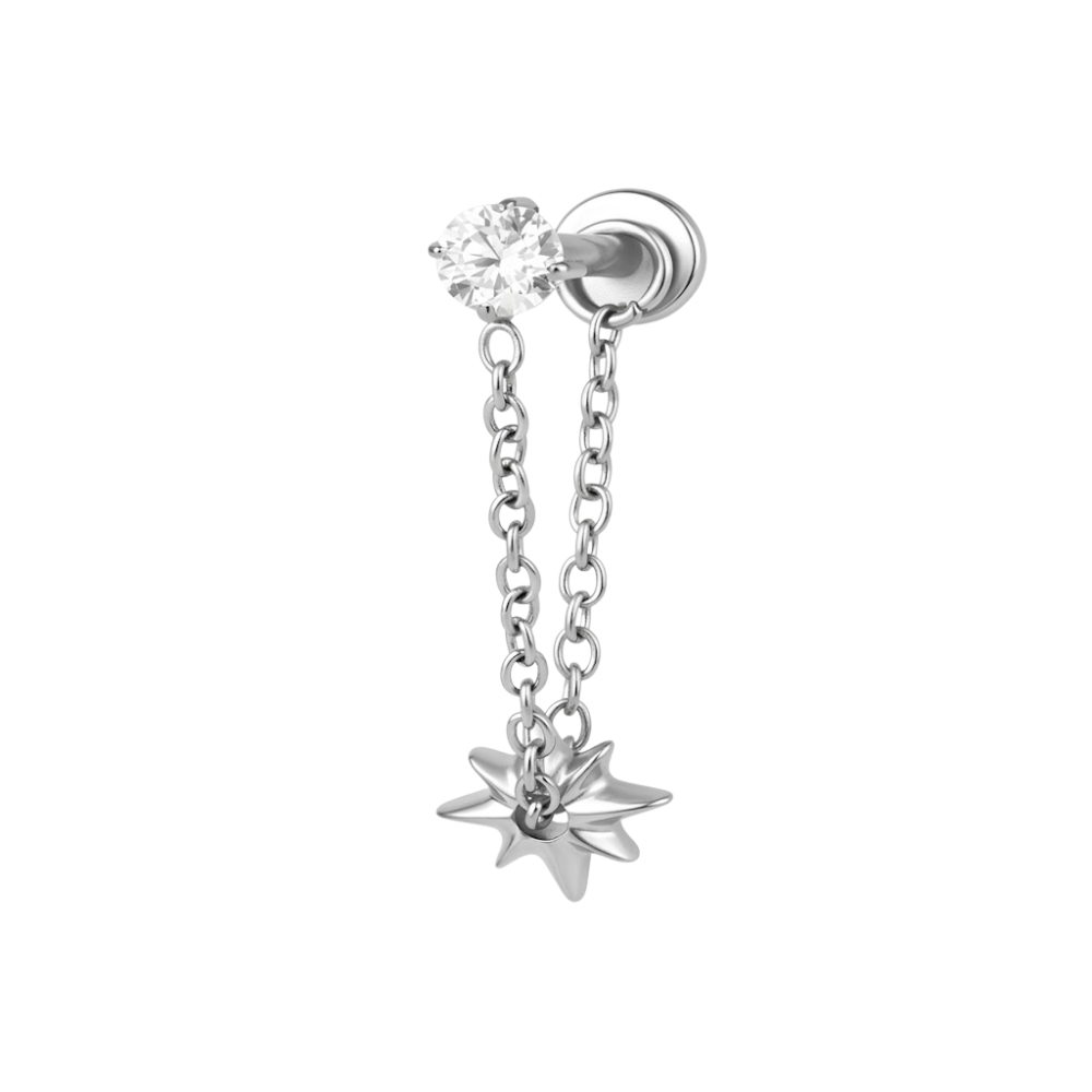 Internally Threaded Star Chain Flat Back Stud - ASTM F-136 Implant Grade Titanium