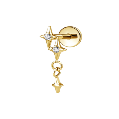 Internally Threaded Star Dangle Flat Back Stud - ASTM F-136 Implant Grade Titanium
