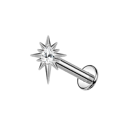 Internally Threaded Spiked CZ Crystal Teardrop Flat Back Stud - ASTM F-136 Implant Grade Titanium
