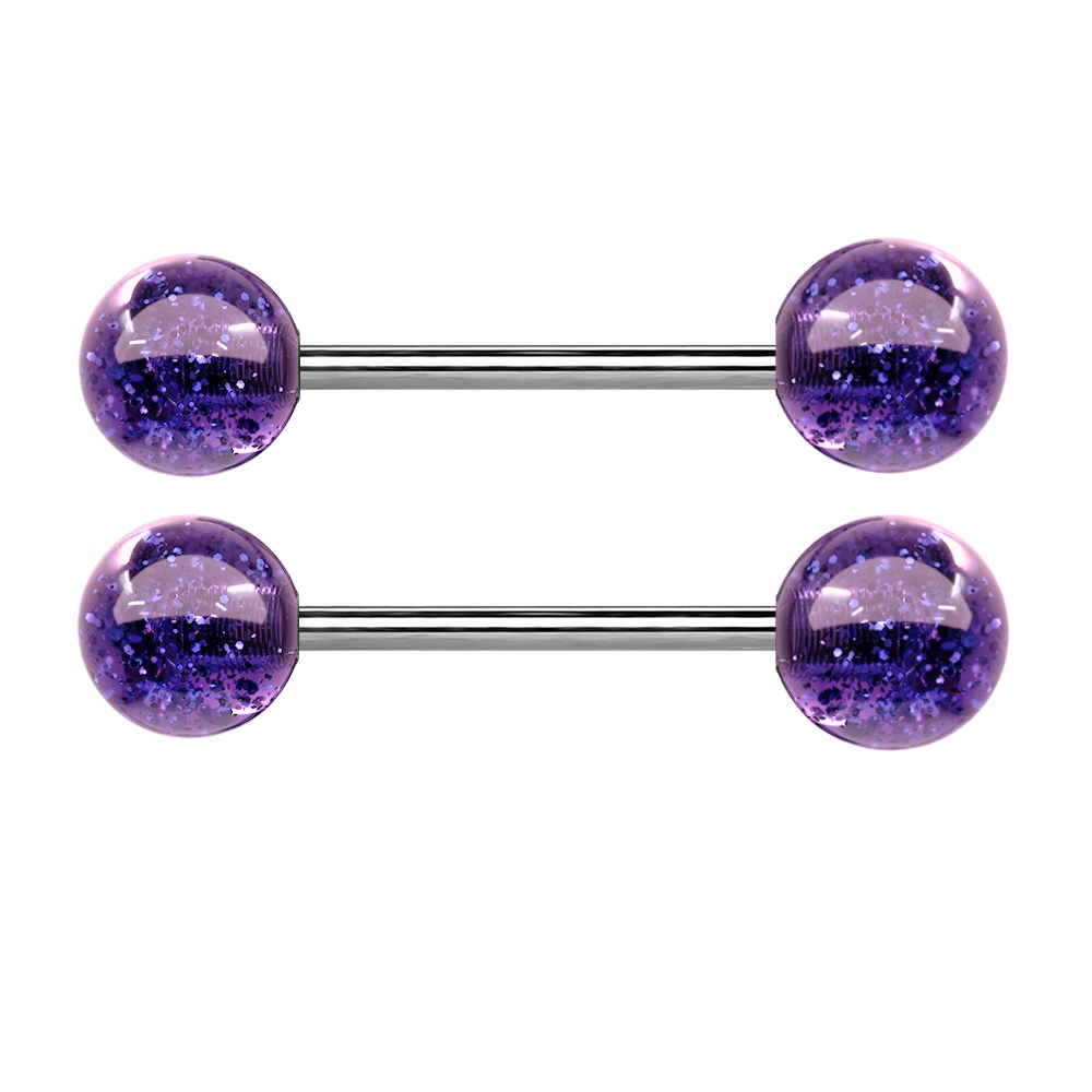Super Glittery Acrylic Ball Ends Nipple Barbells - Grade 23 Solid Titanium - Pair