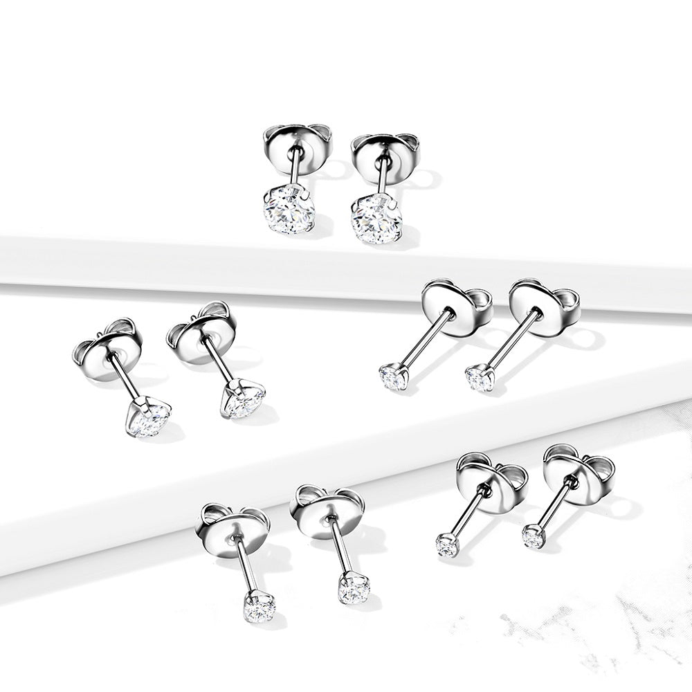 Martini Set CZ Crystal Stud Earrings - F136 Implant Grade Titanium