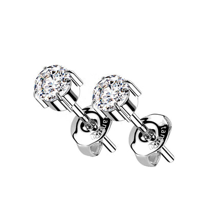 Prong Set CZ Crystal Stud Earrings - G23 Implant Grade Titanium