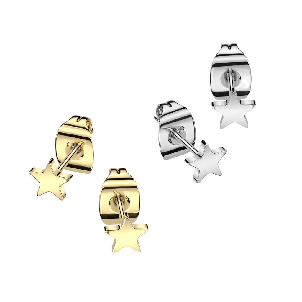 Flat Star Shaped Top Stud Earrings - F136 Implant Grade Titanium