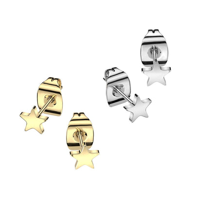 Flat Star Shaped Top Stud Earrings - F136 Implant Grade Titanium