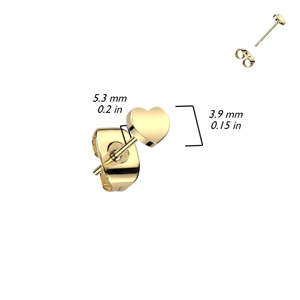 Flat Heart Shaped Top Stud Earrings - F136 Implant Grade Titanium
