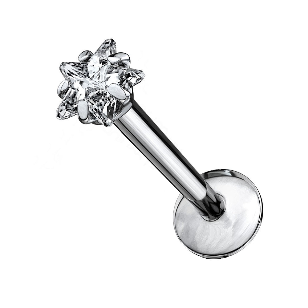 Prong Set Star Shaped CZ Crystal Internally Threaded Stud - G23 Implant Grade Titanium