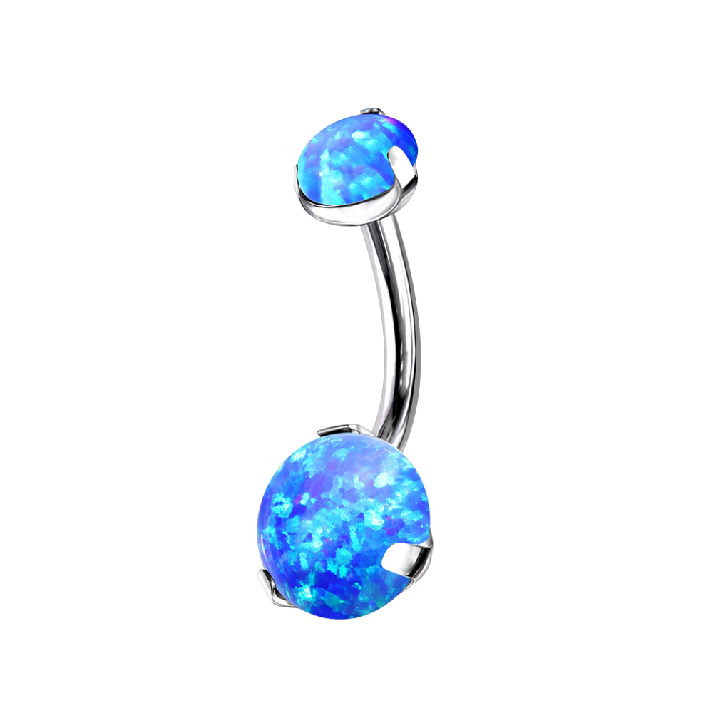 Internally Threaded Top Prong Set Double Round Synthetic Opal Belly Button Ring - G23 Implant Grade Titanium