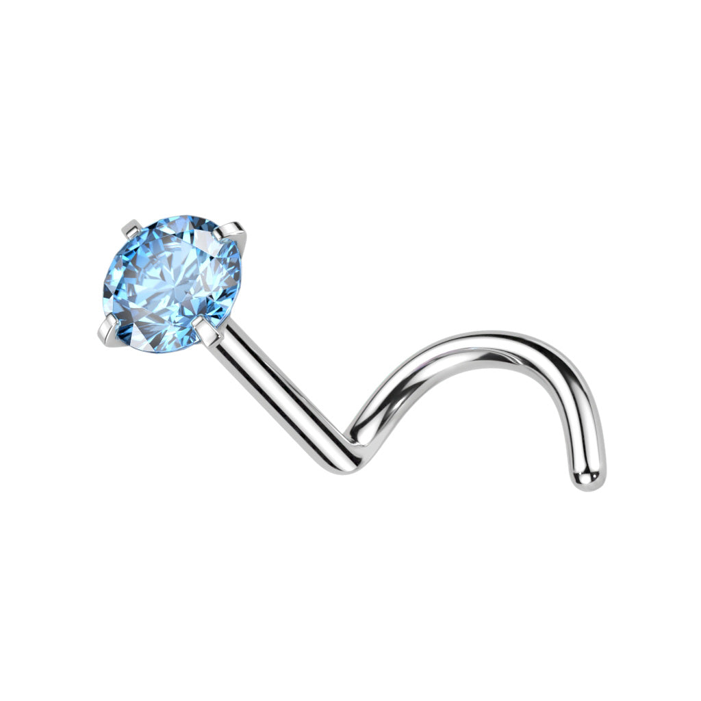 Prong Set CZ Crystal Nose Screw - F136 Implant Grade Titanium