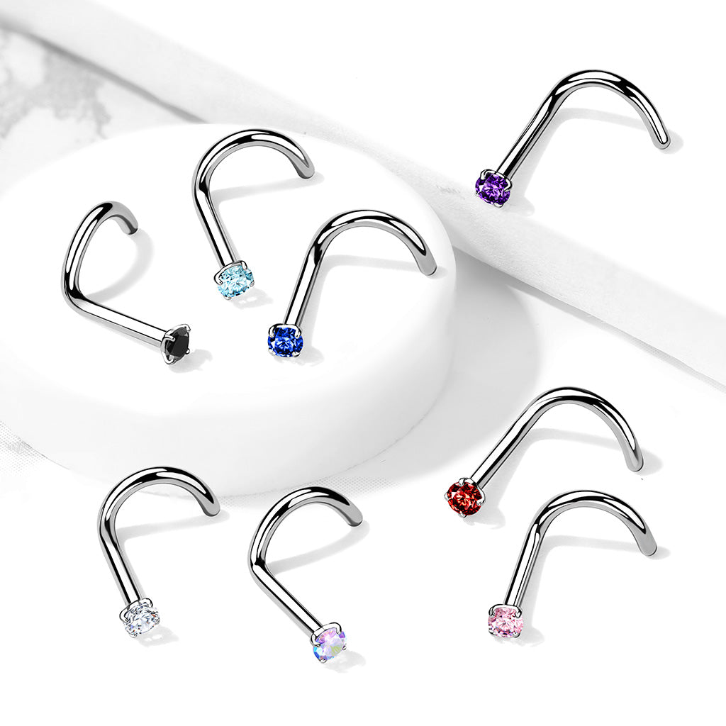 Prong Set CZ Crystal Nose Screw - F136 Implant Grade Titanium