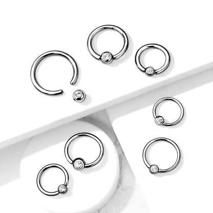 Bezel Set Crystal Ball Captive Bead Rings - G23 Implant Grade Titanium