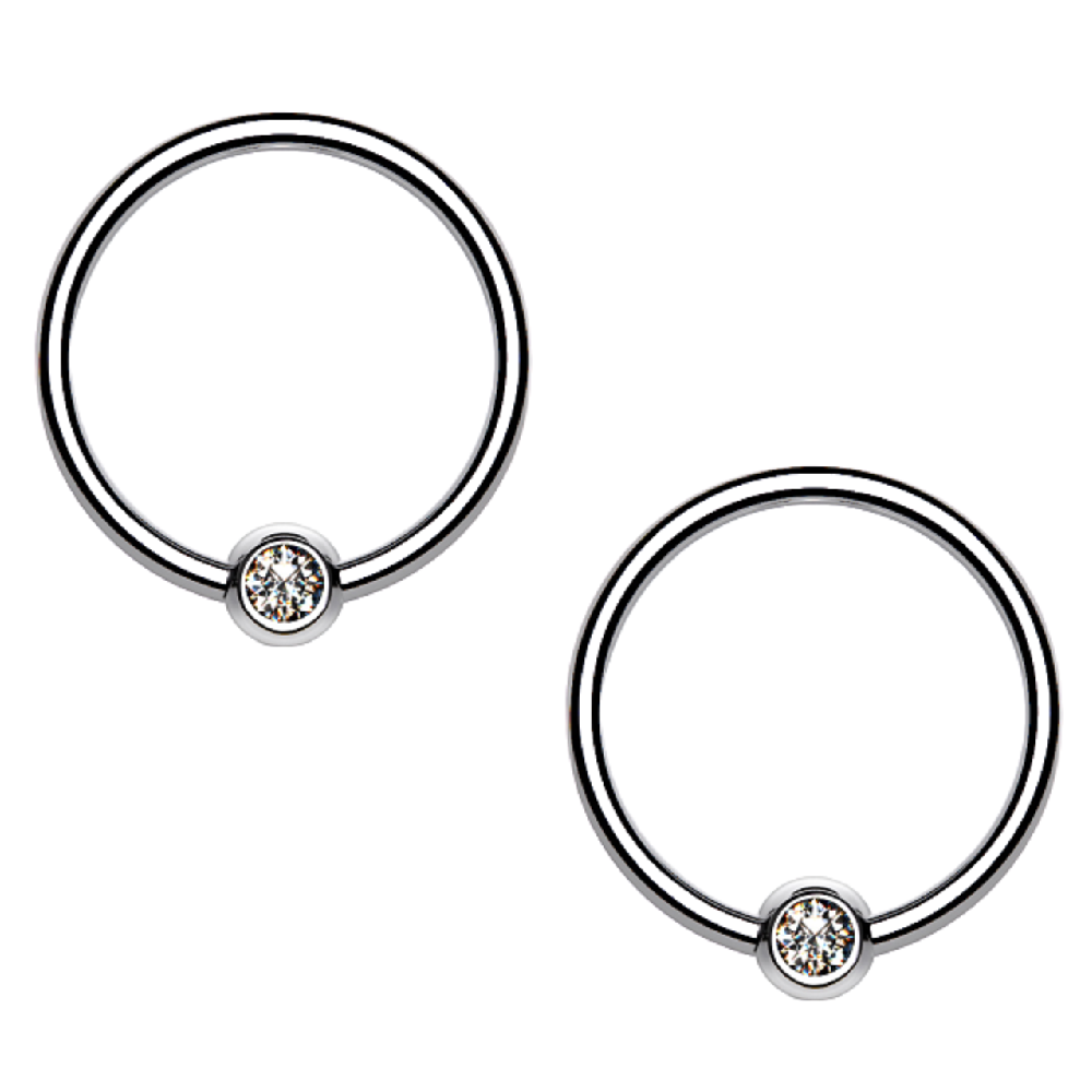 Bezel Set Crystal Ball Captive Bead Rings - G23 Implant Grade Titanium