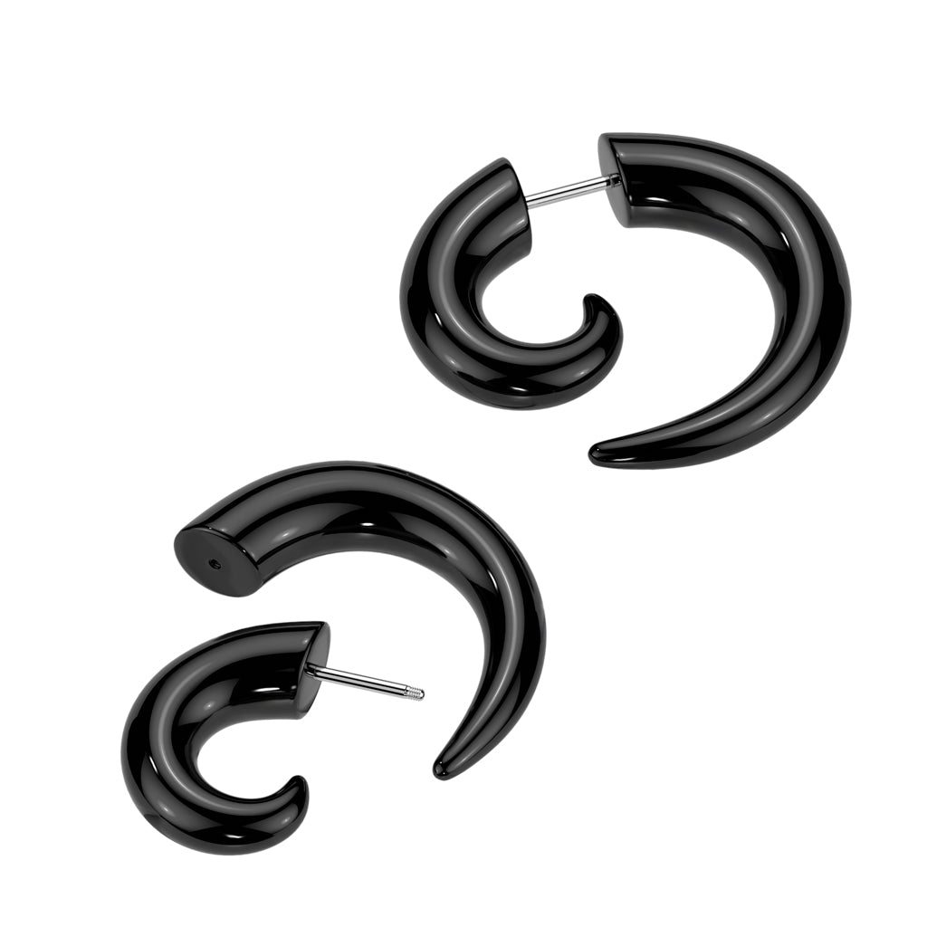 Acrylic Black Sprail Fake Taper Earrings - Pair