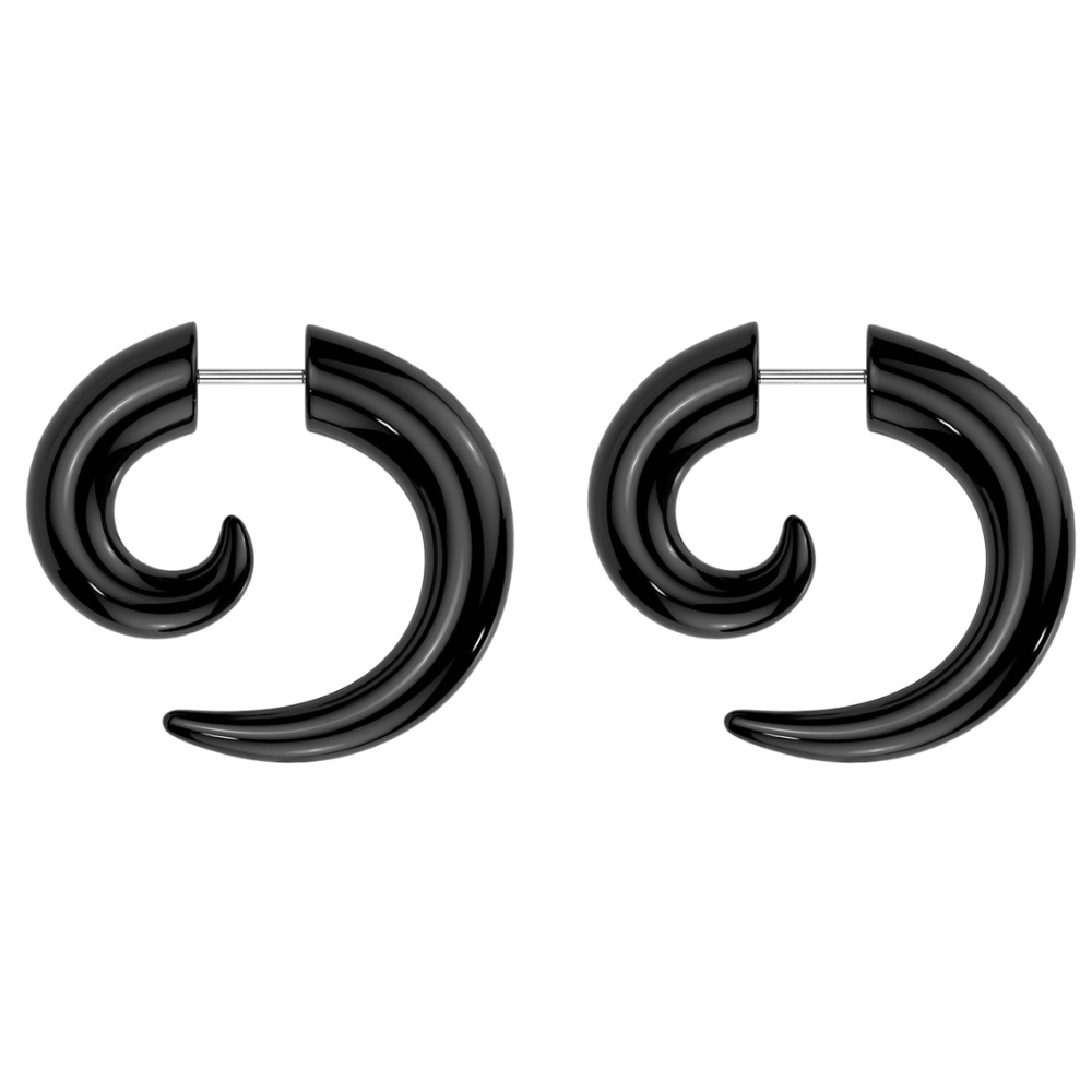 Acrylic Black Sprail Fake Taper Earrings - Pair