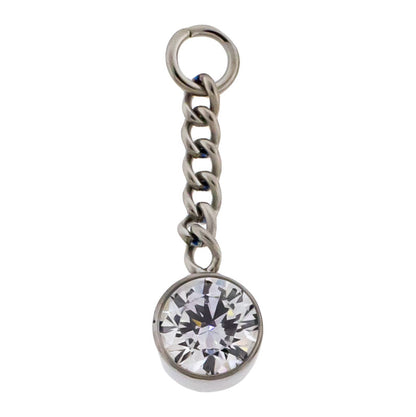 Chain with Round CZ Crystal Charm - Titanium