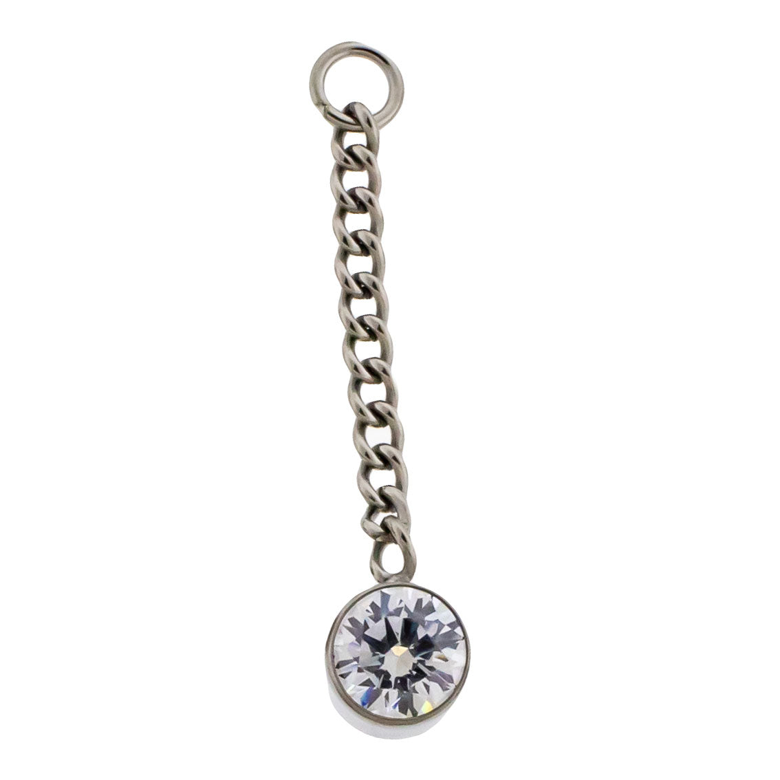 Chain with Round CZ Crystal Charm - Titanium