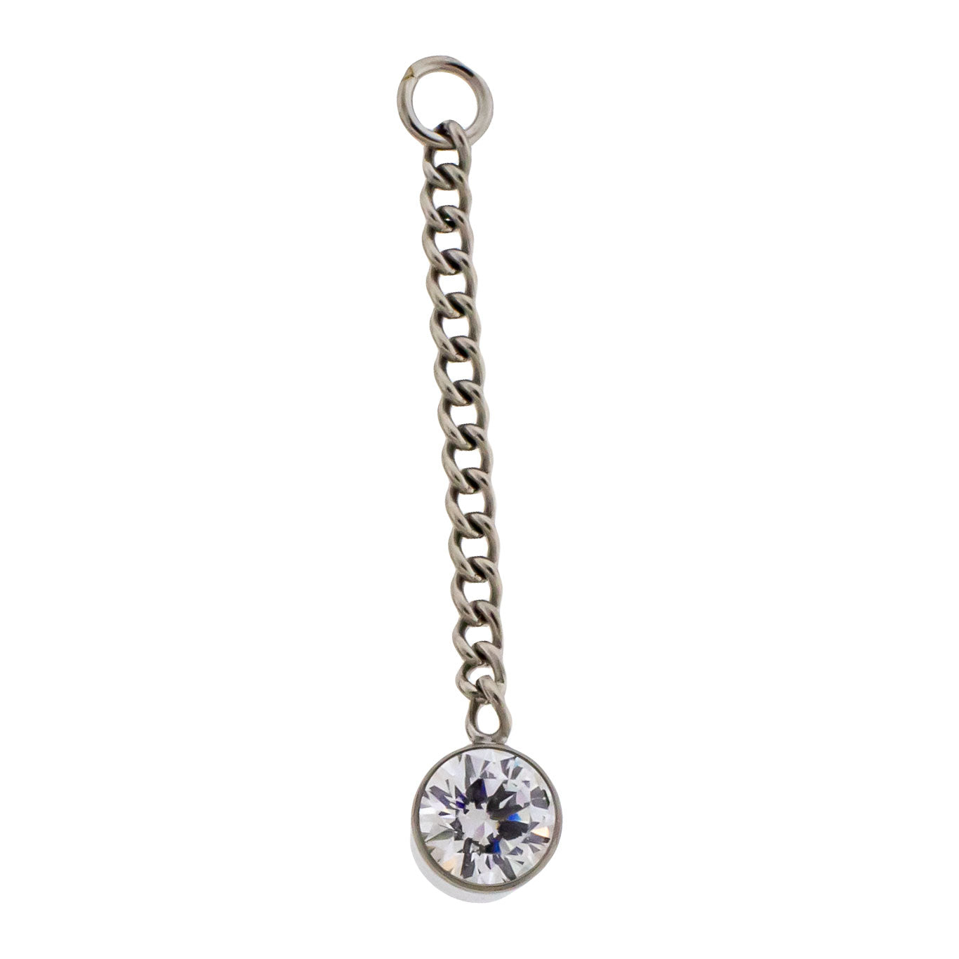 Chain with Round CZ Crystal Charm - Titanium