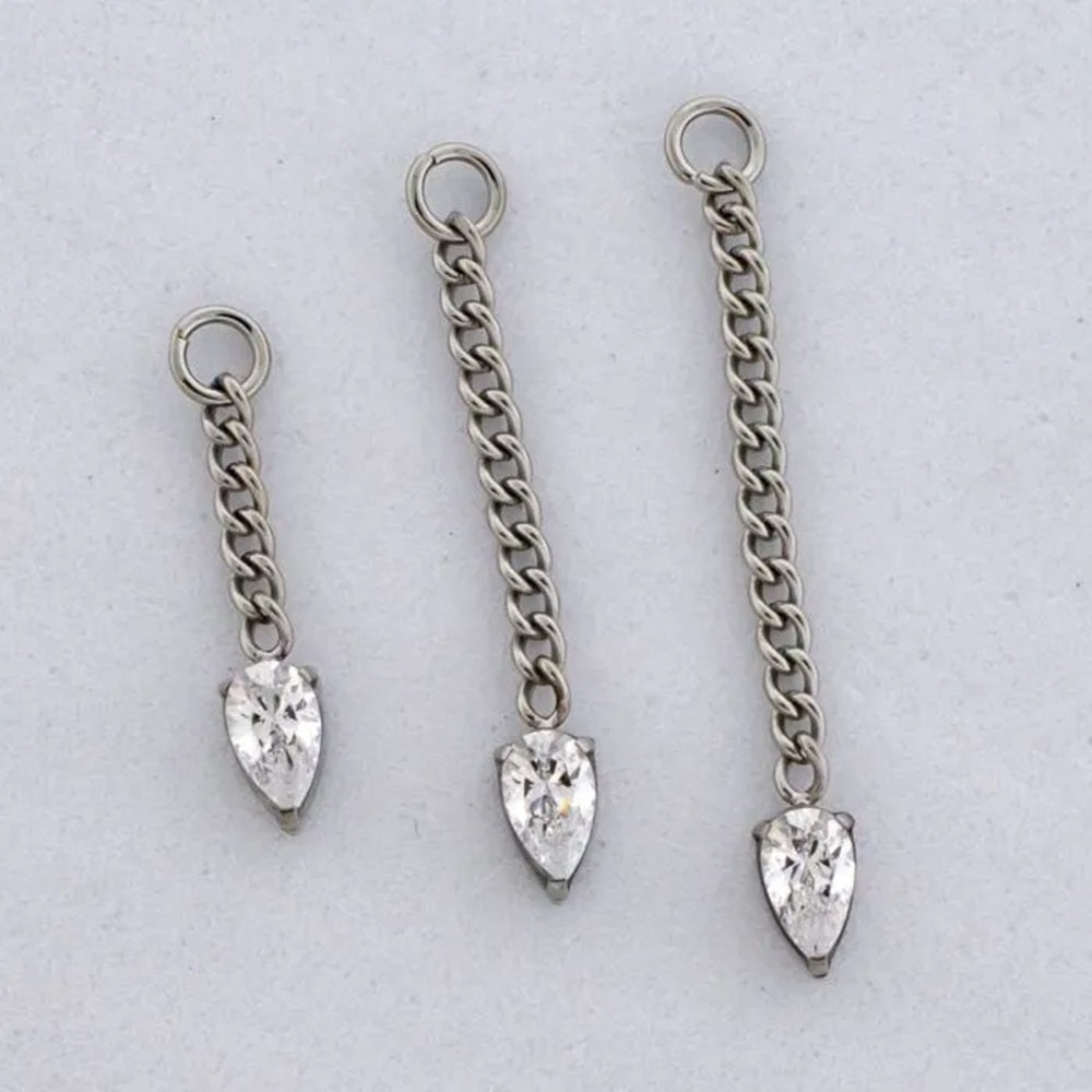 Chain with 3x5mm Teardrop Shaped CZ Crystal Charm - Titanium