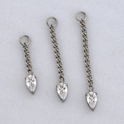 Chain with 3x5mm Teardrop Shaped CZ Crystal Charm - Titanium