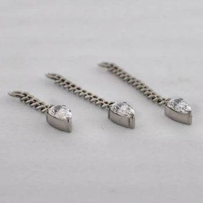 Chain with 3x5mm Teardrop Shaped CZ Crystal Charm - Titanium