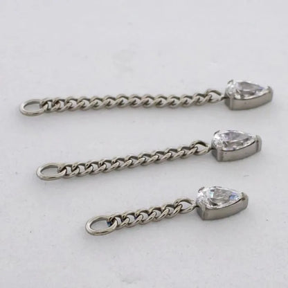 Chain with 3x5mm Teardrop Shaped CZ Crystal Charm - Titanium