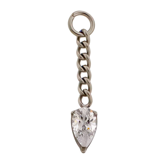 Chain with 3x5mm Teardrop Shaped CZ Crystal Charm - Titanium