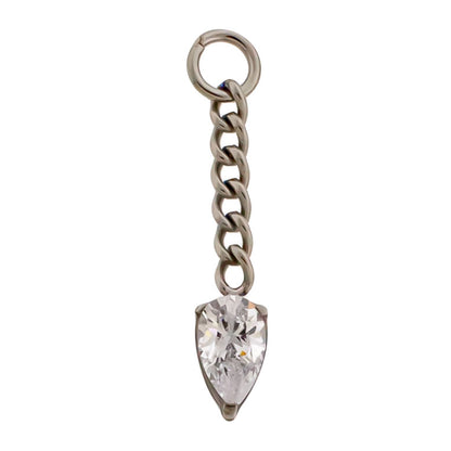 Chain with 4x6mm Teardrop Shaped CZ Crystal Charm - Titanium