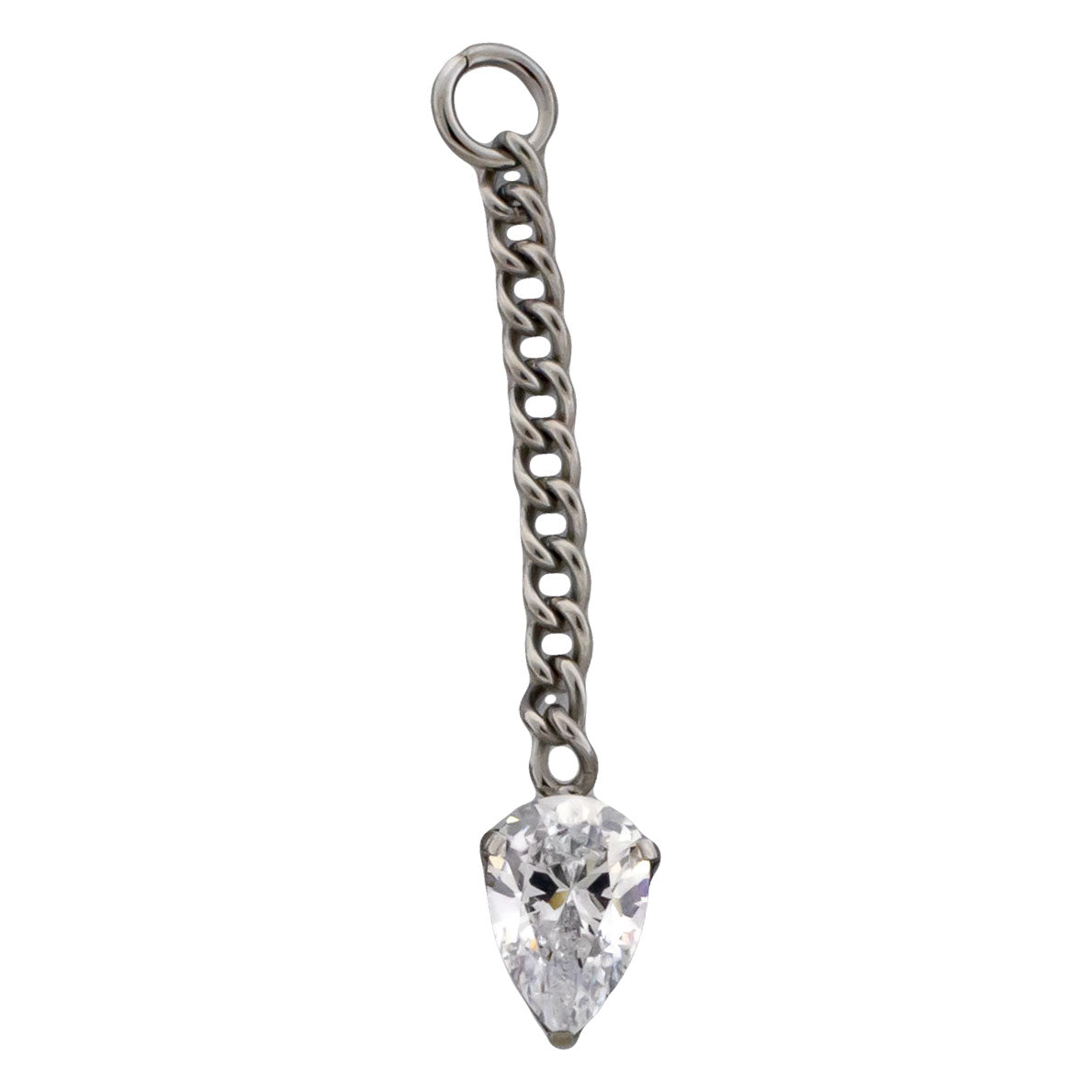 Chain with 4x6mm Teardrop Shaped CZ Crystal Charm - Titanium