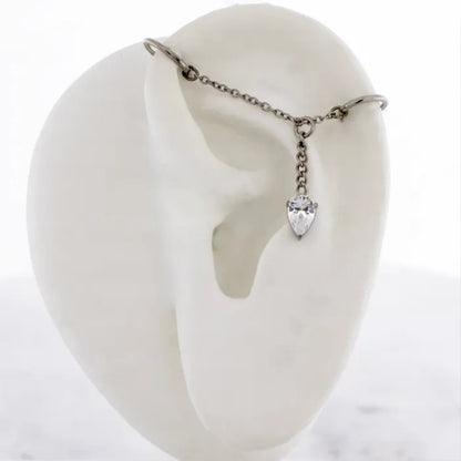 Chain with 4x6mm Teardrop Shaped CZ Crystal Charm - Titanium