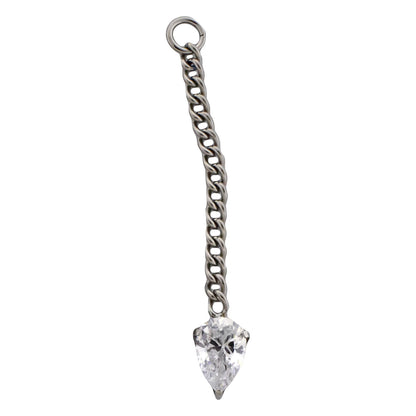 Chain with 4x6mm Teardrop Shaped CZ Crystal Charm - Titanium