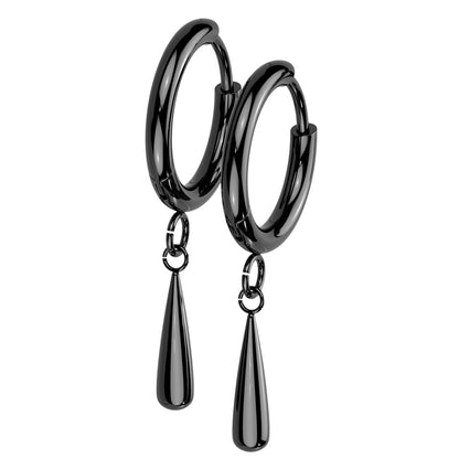 2mm Thick Hinged Dangling Teardrop Hoop Earrings - Pair - F-136 Implant Grade Titanium