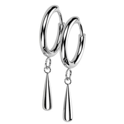 2mm Thick Hinged Dangling Teardrop Hoop Earrings - Pair - F-136 Implant Grade Titanium