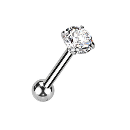 Prong Set CZ Crystal Internally Threaded Barbell - F136 Implant Grade Titanium